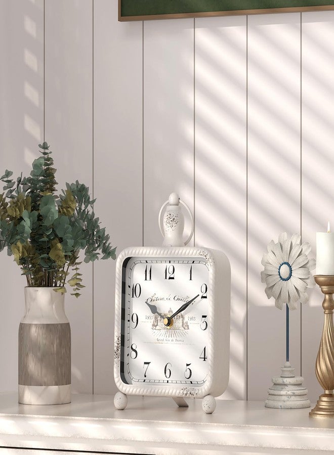 ChimeTide Vintage White Table Clock on Stand, Desk and Shelf Decor Clock, French Rustic Style Mantel Clocks for Farmhouse, Living Room, Bedroom, Bedside, Gift (8.5" H x 5.5" W) - Image 3